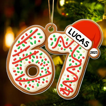 Maxcorners Custom Name Six Seven Ornament - Personalized Acrylic Ornament - Funny Six Seven 67 Ornament, Christmas Santa 67 Ornament, Gen Z, Gen Alpha Teenager Ornament 2D Flat