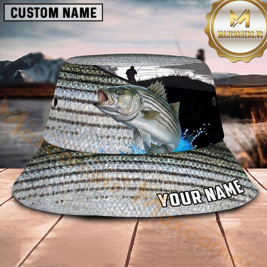 Maxcorners Fishing Lightning Storm Fishing with Dramatic Graphic Personalized Name 3D Bucket Hat (13 Fish Species)