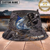 Maxcorners Fishing Blue Water Camo Fishing Illustration Personalized Name 3D Bucket Hat (13 Fish Species)