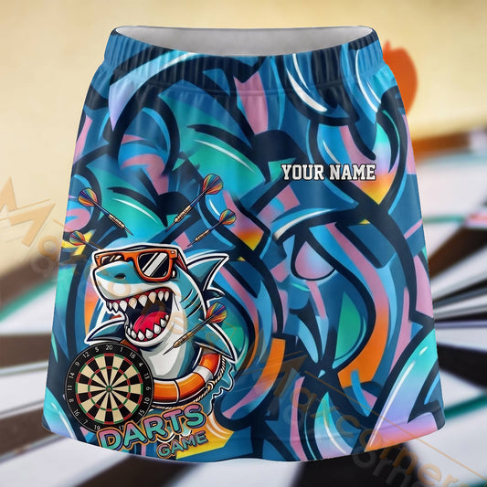 Maxcorners Darts Blue Shark Abstract Dartboard Personalized 3D Skort, Skirts With Shorts