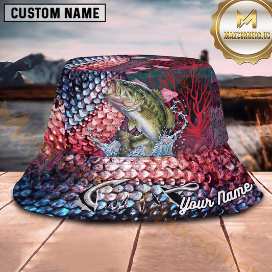 Maxcorners Fishing Colorful Coral Reef Fish Scale Pattern Personalized 3D Bucket Hat (13 Fish Species)
