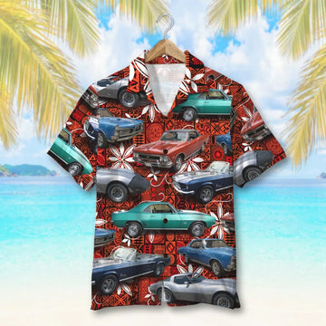 Maxcorners Personalized Classic Car Hawaiian Shirt, Seamless Tribal Pattern Custom Photo Car Aloha Shirts (Up to 5 photos)