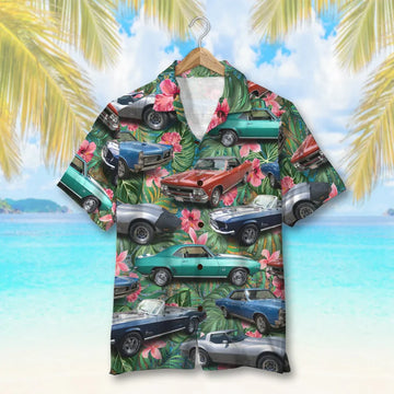Maxcorners Personalized Classic Car Hawaiian Shirt, Floral Pattern Custom Photo Car Aloha Shirts (Up to 5 photos)