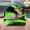 Maxcorners Fishing Vibrant Neon Green Splash with Dynamic Fishing Action and Bold Design Personalized Name 3D Cap (13 Fish Species)