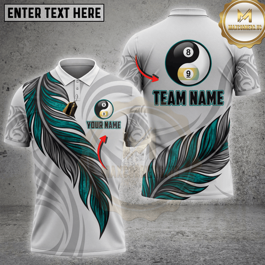 Maxcorners Yin Yang Eight Ball Feathered Graphic Pool Jersey Multicolor Customized Name, Team Name 3D Shirts