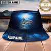 Maxcorners Fishing Green Camo Fishing Adventure with Dynamic Splash Personalized Name 3D Bucket Hat (13 Fish Species)