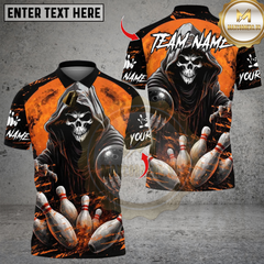 Maxcorners Flaming Reaper Bowling Multicolor Customized Name, Team Name 3D Shirts