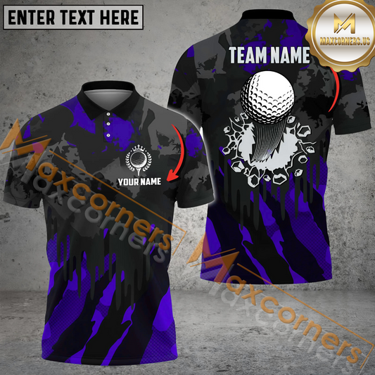 Maxcorners Golf Ball Vintage Crack Pattern Multicolor Option Customized Name, Team Name 3D Polo Shirt