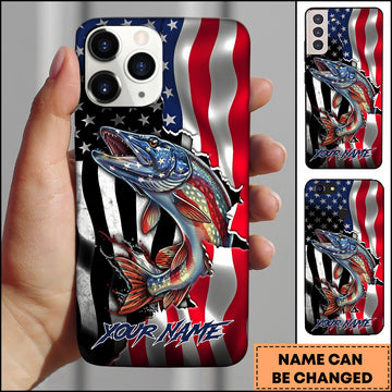 Maxcorners Pike Fishing Phone Case Patriotic Style Personalized Name Phone Case