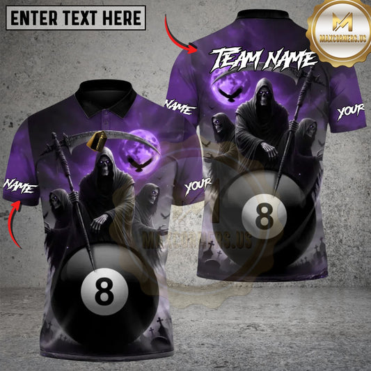 Maxcorners Coven of Reapers 8-Ball Magic Skull Billiards Multicolor Customized Name Team Name 3D Shirts