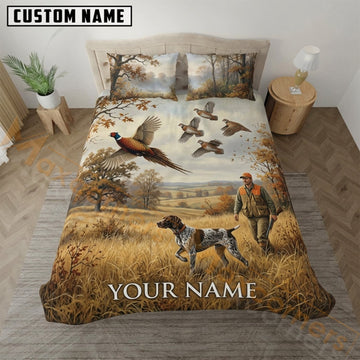 Maxcorners Upland Bird Hunting Rustic Wheat Field Bedding Set 3D Print Custom Name