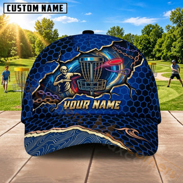 Maxcorners Disc Golf Blue Honeycomb Flying Disc Personalized Name 3D Cap