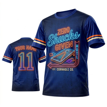 Maxcorners Cornhole Zero Shucks Given Navy Orange Personalized Name 3D Unisex Shirt