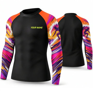 Maxcorners Personalized Psychedelic Art Black Shirt with Bright Pink Orange Swirl Sleeves 3D All Over Printed Shirts, Best Gifts for Art Lovers