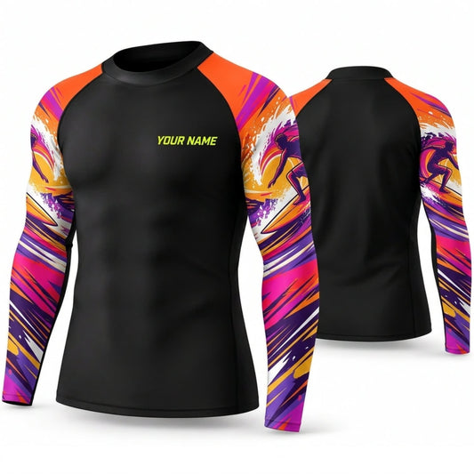 Maxcorners Personalized Psychedelic Art Black Shirt with Bright Pink Orange Swirl Sleeves 3D All Over Printed Shirts, Best Gifts for Art Lovers