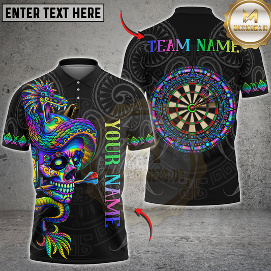Maxcorners Darts Quetzalcoatl Snake Skull Aztec Personalized Name 3D Unisex Shirt