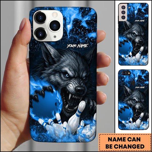 Maxcorners Bowling Fire Wolf Strike Ball Multicolor Personalized Name 3D Phone Case