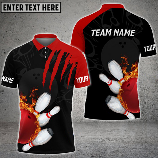 Maxcorners Bowling And Pins Color Scratch Multicolor Option Customized Name 3D Shirt