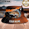 Maxcorners Fishing Bold Orange Black Fishing Scene with Dynamic Splash Personalized Name 3D Bucket Hat (13 Fish Species)