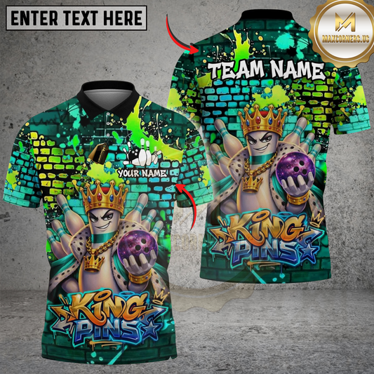 Maxcorners Bowling & Pins Graffiti Street King Pins Customized Name, Team Name 3D Shirt (4 Colors)