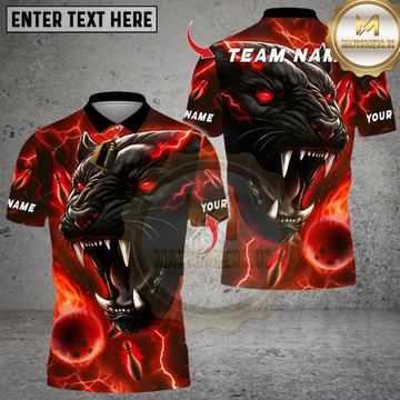 Maxcorners Black Panther With Bowling Multicolor Customized Name, Team Name 3D Shirts 11