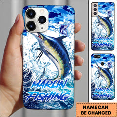 Maxcorners Marlin Fishing Blue Ocean Splash Art Personalized Name 3D Phone Case