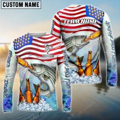 Maxcorners Striped Bass Fishing American Flag Bear Sun Protection Personalized Name, Team Name Long Sleeve Shirt