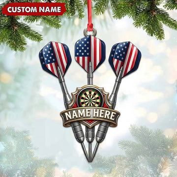 Maxcorners Darts Lover Patriotic American Flag Pattern Darts, Metallic Base Personalized Name Ornament 2D Flat
