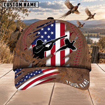 Maxcorners Upland Bird Hunting Patriotic Hunter Dog & Pheasant Personalized Name 3D Cap