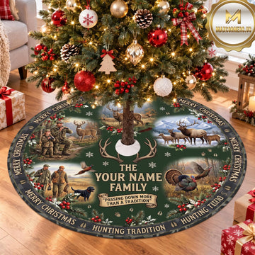 Maxcorners Hunting Deer Moose Family Forest Personalized Name 3D Christmas Tree Skirt