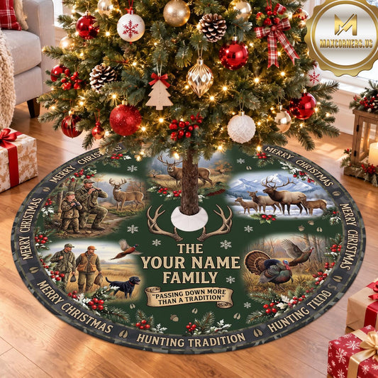 Maxcorners Hunting Deer Moose Family Forest Personalized Name 3D Christmas Tree Skirt