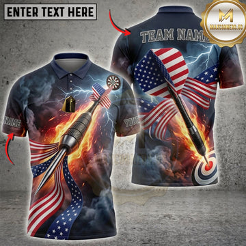 Maxcorners Darts American Flag Flaming Darts And Patriotic Wings Personalized Name 3D Unisex Shirt
