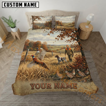 Maxcorners Pheasant Hunting Autumn Meadow Hunter Bedding Set 3D Print Custom Name