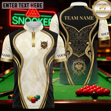 Maxcorners Snooker White Gold Ornamental Royal Crest Personalized Name 3D Unisex Shirt