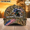 Maxcorners Dog Hunting And Duck Woodland Camo Torn American Flag Personalized Name 3D Cap