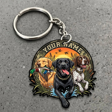 Maxcorners Duck Hunting Labrador Retriever Trio Splashing Water Badge Custom Name Gift 2D Flat Acrylic Ornament, Keychain