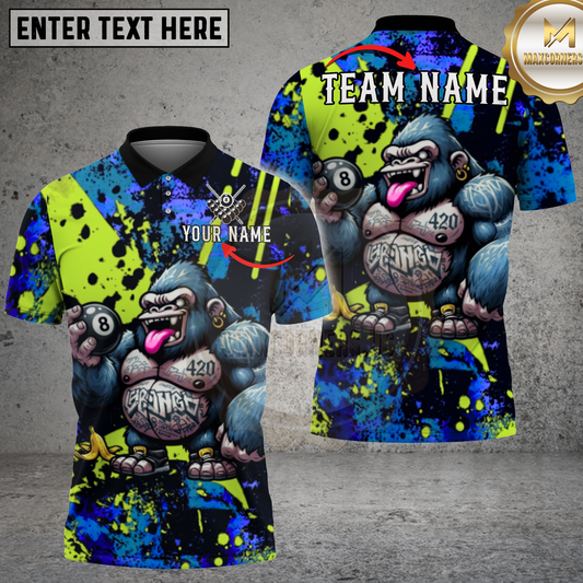 Maxcorners Pool Gorilla Graffiti Street Art Multicolor Options Personalized Name, Team Name 3D Shirt (4 Colors)