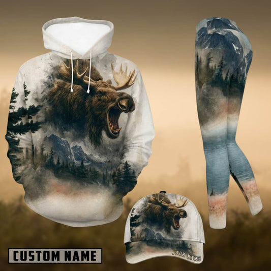 Maxcorners Hunting Moose Mountain Forest Watercolor Personalized 3D Shirts