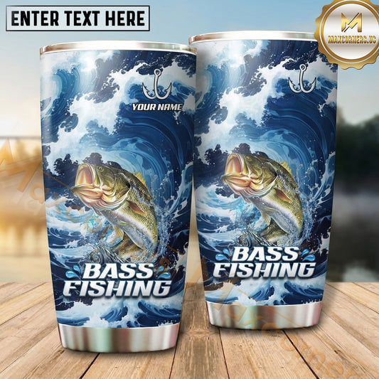 Maxcorners Fishing Tumbler Dramatic Ocean Wave Design Personalized Name Tumbler (13 Species)