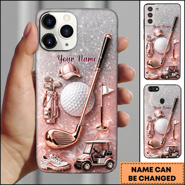 Maxcorners Golf 3D Embossed Metallic Golf Club Cart Pink Personalized Phone Case