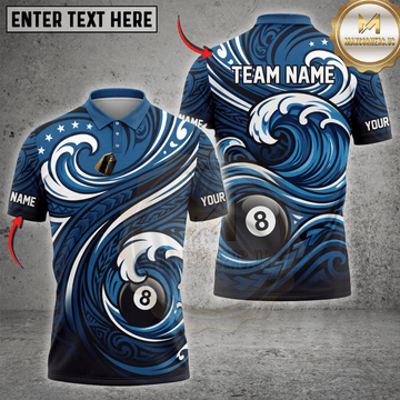 Maxcorners Eight Ball Ocean Crest Waves Billiards Shirt Multicolor Customized Name, Team Name 3D Shirts
