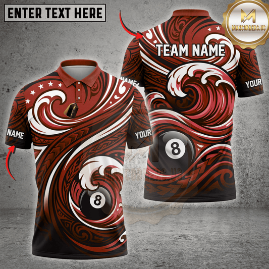 Maxcorners Eight Ball Ocean Crest Waves Billiards Shirt Multicolor Customized Name, Team Name 3D Shirts