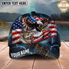 Maxcorners Fishing Patriotic Eagle Storm Personalized Name 3D Cap (12 Fish Species)