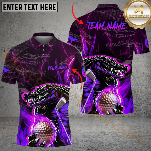 Maxcorners Golf Aliigator Multicolor Customized Name, Team Name 3D Shirts