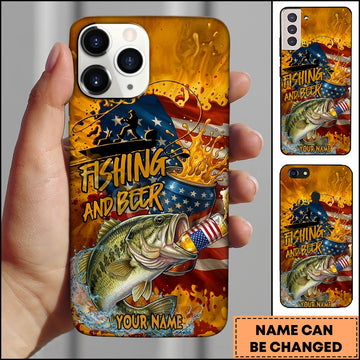 Maxcorners Fishing Phone Case And Beer Golden Splash Design Personalized Name 3D Phone Case (10 Fish Species)