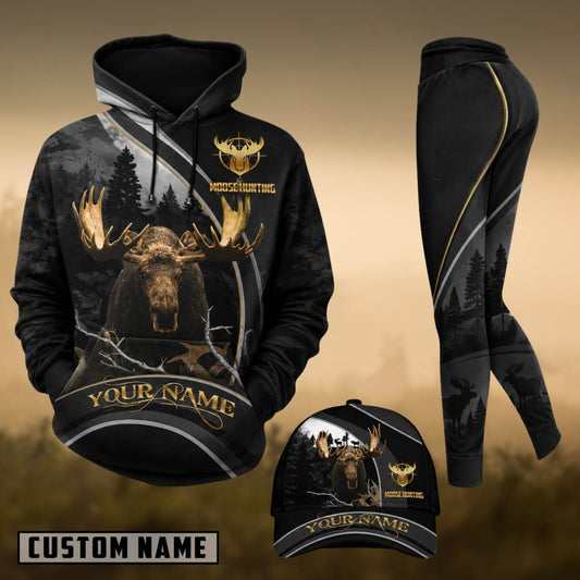 Maxcorners Hunting Moose Hunting Black Gold Forest Personalized 3D Shirts