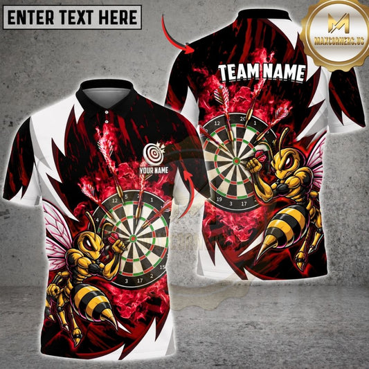 Maxcorners Darts Furious Hornet Wasp Mascot Flying Stance Dartboard Lightning Graphic Multicolor Customized Name, Team Name 3D Shirts