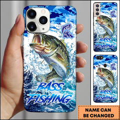 Maxcorners Bass Fishing Blue Ocean Splash Art Personalized Name 3D Phone Case