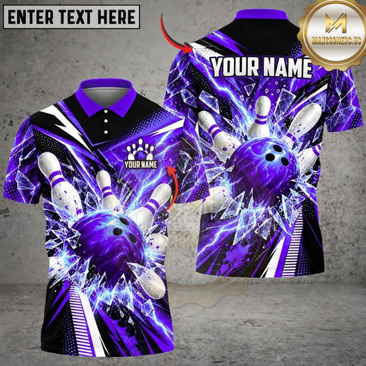 Maxcorners Bowling Electric Lightning Crash Shattered Pins Strike Artwork Multicolor Customized Name, Team Name 3D Shirts