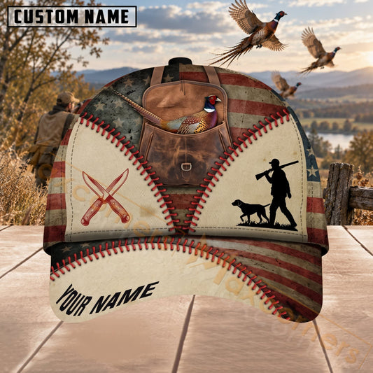 Maxcorners Upland Bird Hunting Vintage Baseball Stitch Hunter Dog Personalized Name 3D Cap